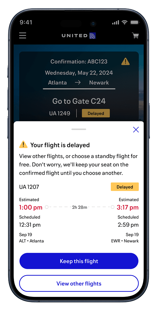 New experience: Clear flight options with status badges